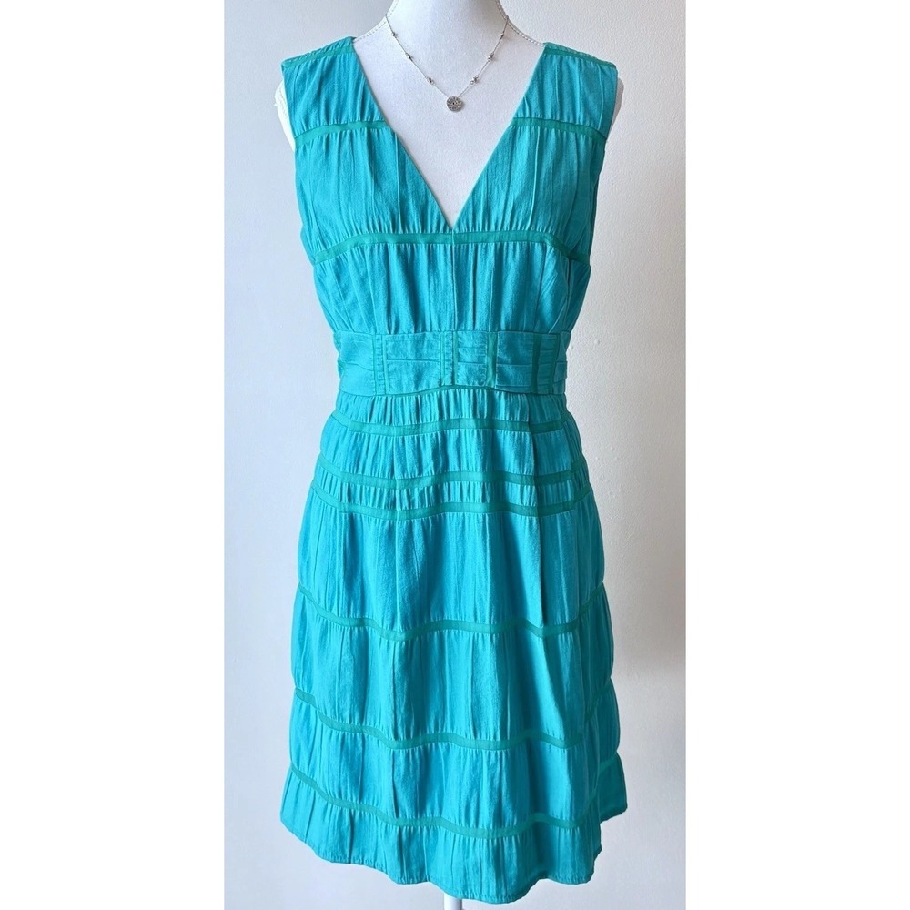 Nanette Lepore Sleeveless V-Neck Dress Size 10 Teal  Party Wedding Cotton Blend